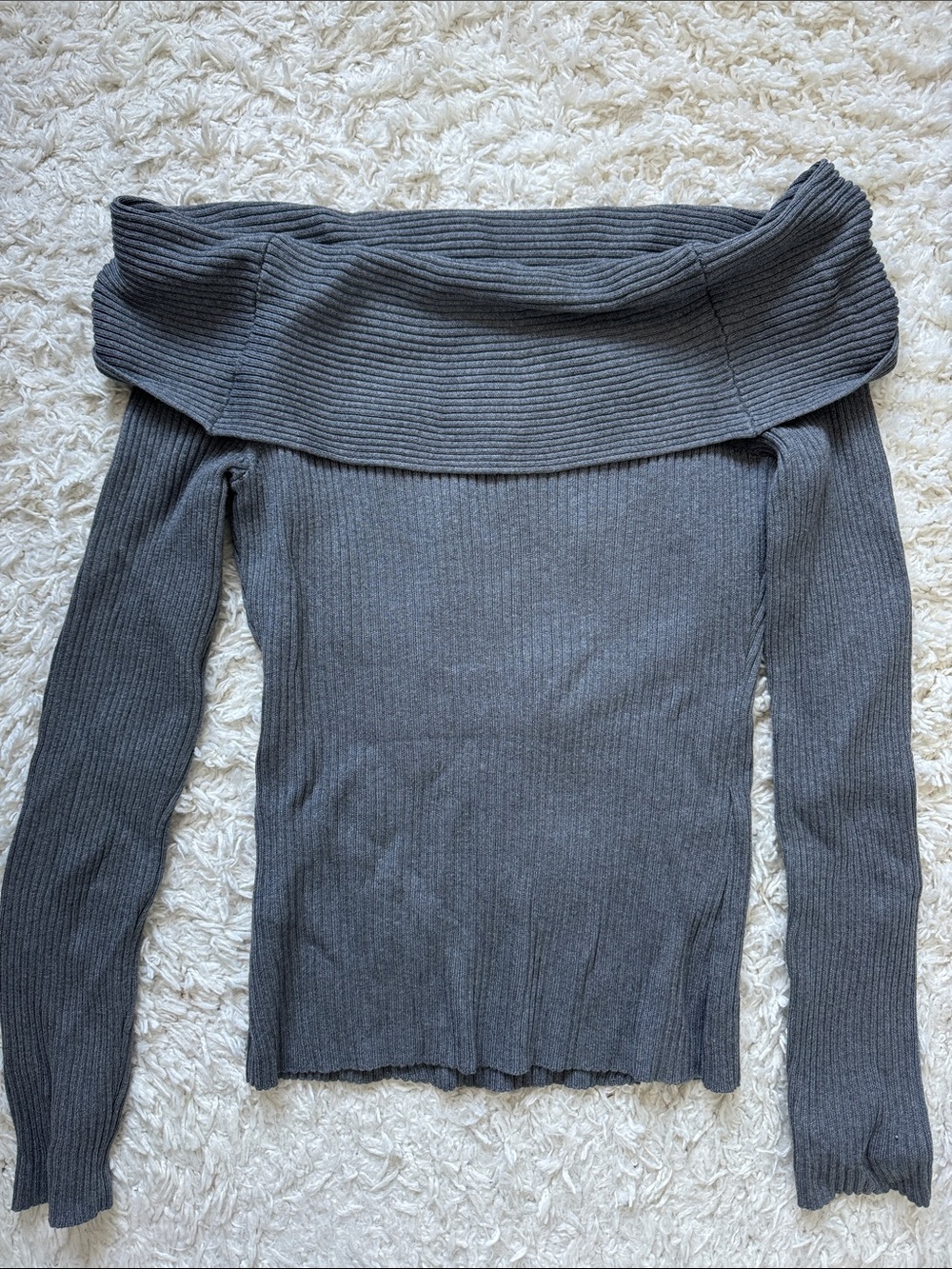 Banana Republic Gray Off-the-Shoulder Ribbed Sweater